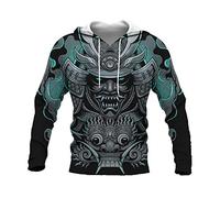 Hombres Oni Máscara Imprimir Sudaderas Suelta Casual Japonés Samurai 3D Sudadera de Manga Larga Pullover con Bolsillo