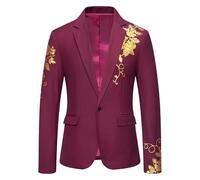 Hombres Paisley Escalal Lapel Lentejuelas Blazer Traje Cena Fiesta Fiesta Boda Smoking Abrigo Floral Smoking Traje Chaqueta, rojo intenso, XL