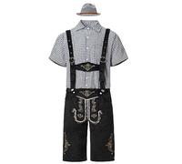 Hombres Pantalones de Cuero Tradicionales PANTALÓN MARRÓN Estilo Lederhosen Color Bordado Envejecido Traje Regional Peto BáVaro Oktoberfest Ropa Rendimiento para Fiestas Cerveza