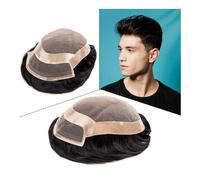 Hombres Peluca de hombre, sistema reemplazo cabello humano transpirable 6", encaje frontal francés mono fino con NPU duradero alrededor, unidad for Postizo(7x10)