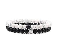 Hombres piedra de lava pulseras de distancia para parejas piedra natural blanco negro Yin Yang brazaletes con cuentas para mujer amigo pulsera-set 2