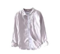 Hombres Primavera y Otoño Estilo Japón Vintage Color Sólido Lino Manga Larga Camisa Hombre Casual Slim Fit Camisas, L610 Gray, XL