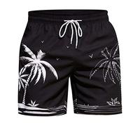 Hombres Primavera y Verano Suelto Casual Calle con Cordones Estampado de Playa Deportes al Libre Pantalones Cortos (Black, S)