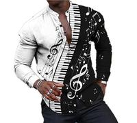 Hombres Retro Camisa Música Serie Instrumento Imprimir Camisas de Manga Larga Moda 3D Notas Musicales Impreso Camiseta Casual Button Down Stand Cuello Blusa