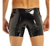 Hombres Sexy Brillante PVC Pantalones Cortos de Cuero para Sexo Erótico Sexy Inferior Fetiche Wetlook Látex Mini Pantalón Caliente Cremallera Cuero Pantalones Calientes Sissy,Black,M