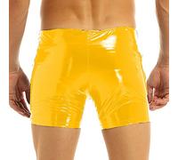 Hombres Sexy Brillante PVC Pantalones Cortos de Cuero para Sexo Erótico Sexy Inferior Fetiche Wetlook Látex Mini Pantalón Caliente Cremallera Cuero Pantalones Calientes Sissy,amarillo,5XL