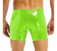 Hombres Sexy Brillante PVC Pantalones Cortos de Cuero para Sexo Erótico Sexy Inferior Fetiche Wetlook Látex Mini Pantalón Caliente Cremallera Cuero Pantalones Calientes Sissy,Verde Fluorescente,XL