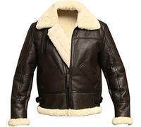 Hombres Shearling Cuero auténtico de piel de oveja Bomber Pilot Aviator B3 WWII Flying Cockpit Chaqueta de lana gruesa interior/interior, Dark Brown - B3 Jacket Men, XL