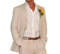 Hombres Slim Fit Notch Solapa Lino 3 piezas Traje de negocios boda padrinos de boda esmoquin, Marfil, 52