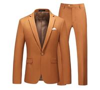Hombres Slim Fit Traje 2 piezas Tuxedo Un Botón Sólido Chaqueta Pantalones Conjunto Traje para Pantalones de Boda Hombres, Color caramelo, XXL