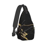 Hombres Sling Shoulder Backpack Packable Transpirable Hombro Pecho Crossbody Bag Chic Black And Gold Marble Texture Art Multipropósito Backpacking Bookbag con correa ajustable para el hombro