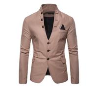 Hombres Stand Collar Chino Túnica Blazer Mandarín Cuello Botón de la parte inferior Blazer Abrigo de Deporte Slim Fit Multi-Botones para Hombres, caqui, L