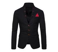 Hombres Stand Collar Chino Túnica Blazer Mandarín Cuello Botón de la parte inferior Blazer Abrigo de Deporte Slim Fit Multi-Botones para Hombres, Negro , XL