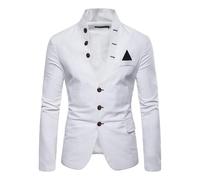 Hombres Stand Collar Chino Túnica Blazer Mandarín Cuello Botón de la parte inferior Blazer Abrigo de Deporte Slim Fit Multi-Botones para Hombres, blanco, XXL