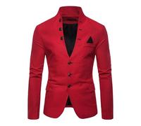 Hombres Stand Collar Chino Túnica Blazer Mandarín Cuello Botón de la parte inferior Blazer Abrigo de Deporte Slim Fit Multi-Botones para Hombres, rojo, L
