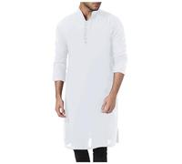 Hombres Thobe Manga Larga Abaya Kaftan Túnica Árabe Étnica Maxi Vestido Caftán Camisas Musulmanas Vestidos Musulmanes Ropa de Oración Ropa de Oración Ramadán Batas Taiji Ropa, Blanco, M