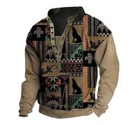 Hombres Tótem étnico de Manga Larga T Shirt Cuello en V Button Down Henley Camisas Estilo Indio Americano 3D Impreso Sudadera Vintage Distressed Calle al Aire Libre Pullover Ropa