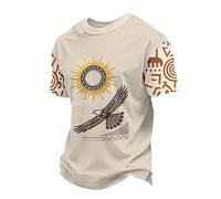 Hombres tradicional pueblos indígenas día gráfico camiseta manga corta celebra culturas indígenas con obra de arte top hombres casual verano, beige, 3XL