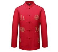 Hombres Tradicional Tai Chi Uniforme Disfraz Chino Diseño del dragón Traje Tang Kung fu Camisa de Manga Larga Rojo 43