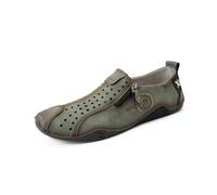 Hombres Transpirable Zapatos Casuales Cómodo Cuero Mocasines Al Aire Libre Senderismo Conducción Zapatos Ligero Verde 46 EU
