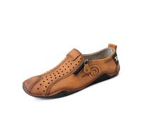Hombres Transpirable Zapatos Casuales Cómodo Cuero Mocasines Al Aire Libre Senderismo Conducción Zapatos Ligero Marrón 41 EU