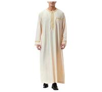 Hombres Túnica Bordado Musulmán Caftán Islámico Realeza Dubai Thobe O Escote Túnicas Abaya Suelto Kandoura Oriente Medio Túnicas Árabes Ropa musulmana Árabe, beige, 3XL