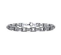 Hombres Unisex Grueso Pesado Sólido Bizantino Scroll Diseño Grueso Fuerte Rectángulo Enlace Cadena Pulsera Para Los Hombres Oxidado .925 Plata Esterlina Hecha En Turquía 8 Pulgadas Pulgadas