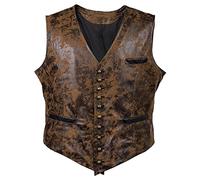 Hombres V-cuello cuero chaqueta de gamuza casual chaleco ligero de un solo pecho vestido chaleco, marrón, M