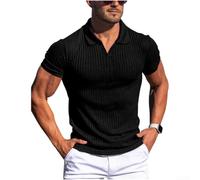 Hombres Verano Casual Manga Corta Cuello V Color sólido Camiseta Poliéster Ligero Para Polo Estilo Top Para Ocio Uso Diario Negro (S Negro)