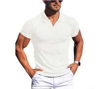 Hombres Verano Casual Manga Corta Cuello V Color sólido Camiseta Poliéster Ligero Para Polo Estilo Top Para Ocio Uso Diario Negro (L Blanco)