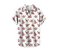 Hombres Vintage Camisa Big Lobster Solapa Camisas de Manga Corta Moda Langosta Impreso Camiseta Verano Regular Botón Casual Beach Blusa Top