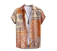 Hombres Vintage Camisa Estilo étnico Africano Camisas de Manga Corta Moda Traditional Patrón Impreso T Shirt Verano Regular Botón Casual Playa Blusa Top