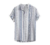 Hombres Vintage Camisa Estilo étnico Africano Camisas de Manga Corta Moda Traditional Patrón Impreso T Shirt Verano Regular Botón Casual Playa Blusa Top