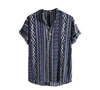 Hombres Vintage Camisa Estilo étnico Africano Camisas de Manga Corta Moda Traditional Patrón Impreso T Shirt Verano Regular Botón Casual Playa Blusa Top
