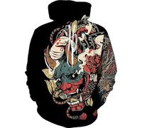 Hombres Vintage Japonés Samurai 3D Impreso Sudaderas con Capucha Unisex de Manga Larga Streetwear Casual Pullover Chaqueta Top