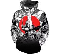 Hombres Vintage Japonés Samurai 3D Impreso Sudaderas con Capucha Unisex de Manga Larga Streetwear Casual Pullover Chaqueta Top
