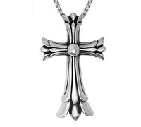 Hombres Vintage Titanium Steel Cross Exagerado Collar Colgante Accesorios Hipoalergénico Punk Performance Street Dance Jewellery-Silver-50mm