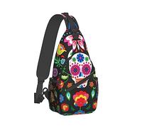 Hombres y mujeres Gimnasio Crossbody Satchel Bolsa de senderismo al aire libre, Calaveras de azúcar mexicanas Día de los muertos Flores Art Sling Bag Mochila Mochila para viajes Senderismo Mochila p