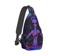 Hombres y mujeres Sling Shoulder Backpack Casual Carrying Tote Case Crossbody Travel Bag Anti Theft Multipurpose Carry On Bag, Trippy Alien Art Crossbody Bag