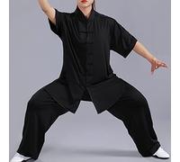 Hombres y Mujeres Taichi Uniforme Hebilla de Disco Manga Corta Traje De Estilo Chino Tang Traje Uniforme De Artes Marciales Suelto Suave y Transpirable el Verano Ropa de Práctica Diaria,002,L