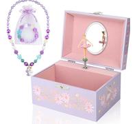 hombrima Juego de regalo de caja de joyas con música con collar y pulsera, estuche de almacenamiento de joyas musical con bailarina giratoria para niñas, hijos e hijas