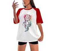 Hombros raglán de manga corta para mujer, color carillón de viento, cuello redondo, holgado, media manga, hombro raglán, color a juego, camiseta de manga corta para mujer, Blanco, XXL