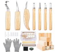 HOMCA Juego de Herramientas para Tallar Madera, 23 en 1, Cuchillo de Madera con Piedras de Afilar, 7 piezas, Juego de Tallado para Adultos y Niños, con Guantes Resistentes a los Cortes registro)