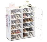 HOMCENT Zapatero con Puerta, Mueble Zapatos Vertical portátil expandibles para Dormitorio Sala de Estar, estantería Modular de plástico(2 x 6 Capas) (Blanco)