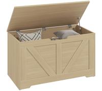 HOMCOM 100L Baúl con bisagra de Seguridad 80x40x45 cm Madera Natural