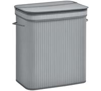 HOMCOM 100L Cesto de ropa de madera natural con tapa abatible Gris | Revestimiento extraíble, Asas, Base de tabla, Plegable, Resistente al agua, Almacenamiento de ropa sucia