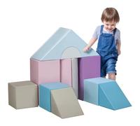 HOMCOM 11 Piezas de Bloques Blandos, Bloques de Espuma, Juego de Bloques de construcción para retozar, Escalada, Bloques Gigantes Suaves, Bloques de construcción para niños de 1 a 3 años, Piel