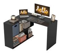HOMCOM 110 cm Escritorio en L con cajón de Tela y estanterías, Negro | Pequeño escritorio de computadora, oficina en casa, estudio