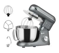 HOMCOM 1300W Batidora profesional de repostería y masa 4,5L Plata | Bol inox., 6+ velocidades pulso, Cabezal basculante, Gancho masa, Batidor, Varilla, Espátula, Protector salpicaduras