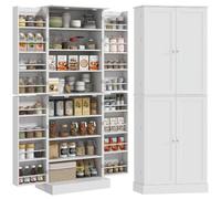 HOMCOM 165 cm Armario de despensa de Cocina 16 estantes de Puerta Blanco | Armario de cocina independiente, puertas dobles, 8 estantes, estantes ajustables.